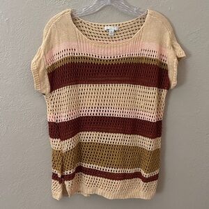 Women’s Cato Loose Knit Sweater Top, Size XL, Brown/Tan/Pink